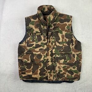 VTG Camel Goose Down US Army Duck Camouflage Sleeveless Puffer Vest Men's Large